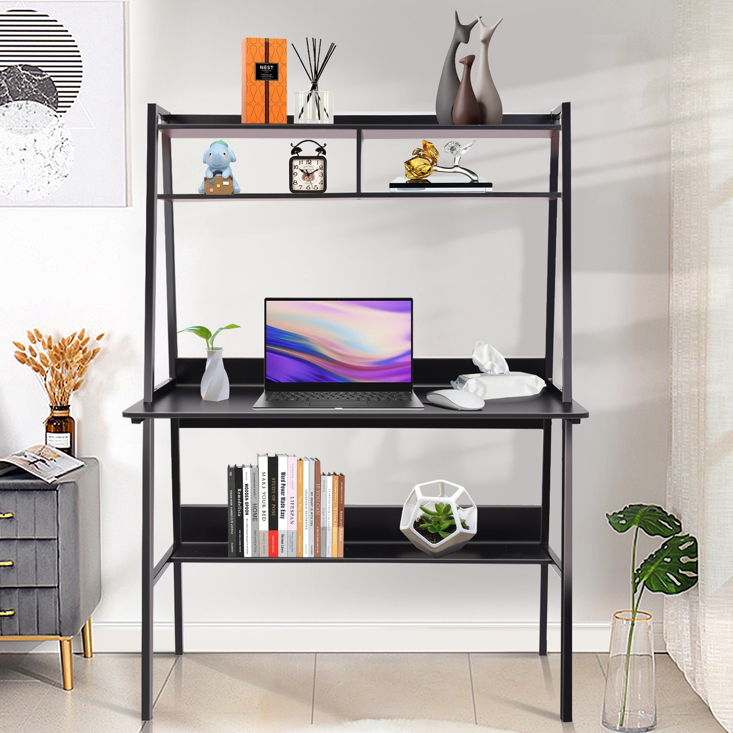 Study Computer Desk Laptop PC Table Workstation With Storage For Home Office