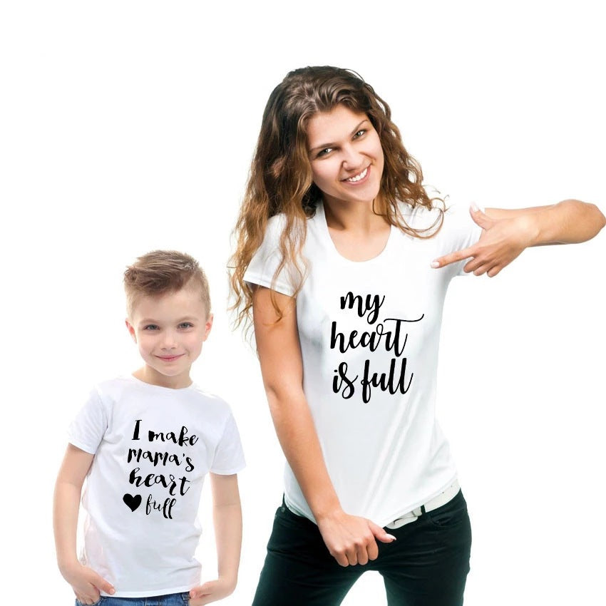 My Heart Is Full Parent-child Suit Mother-daughter Short Sleeve