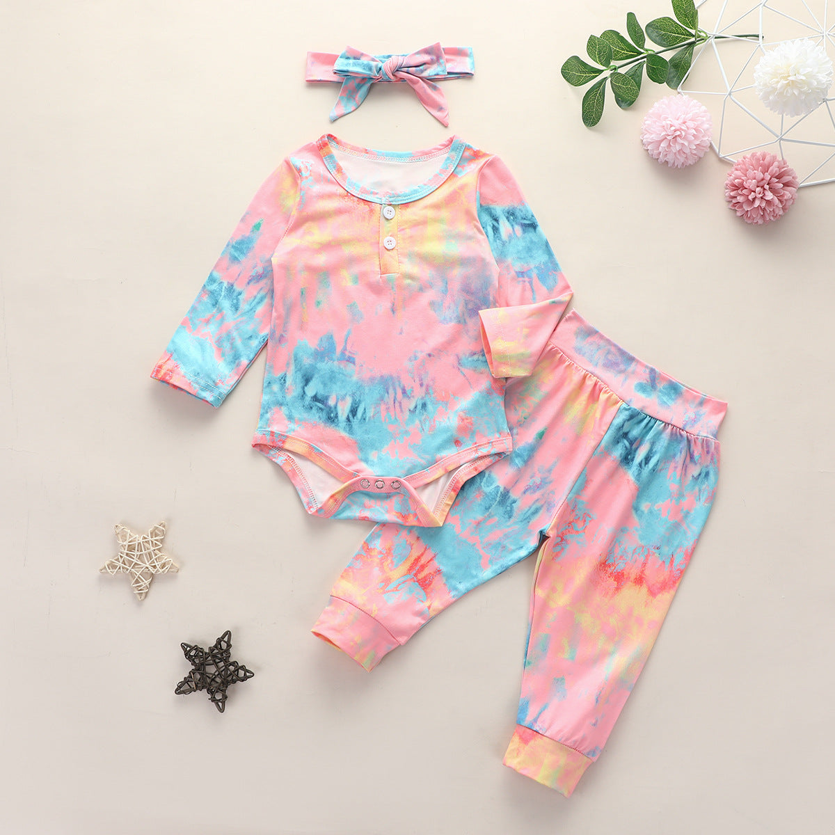 Three-Piece Baby Jumpsuit, Romper Pants And Headband