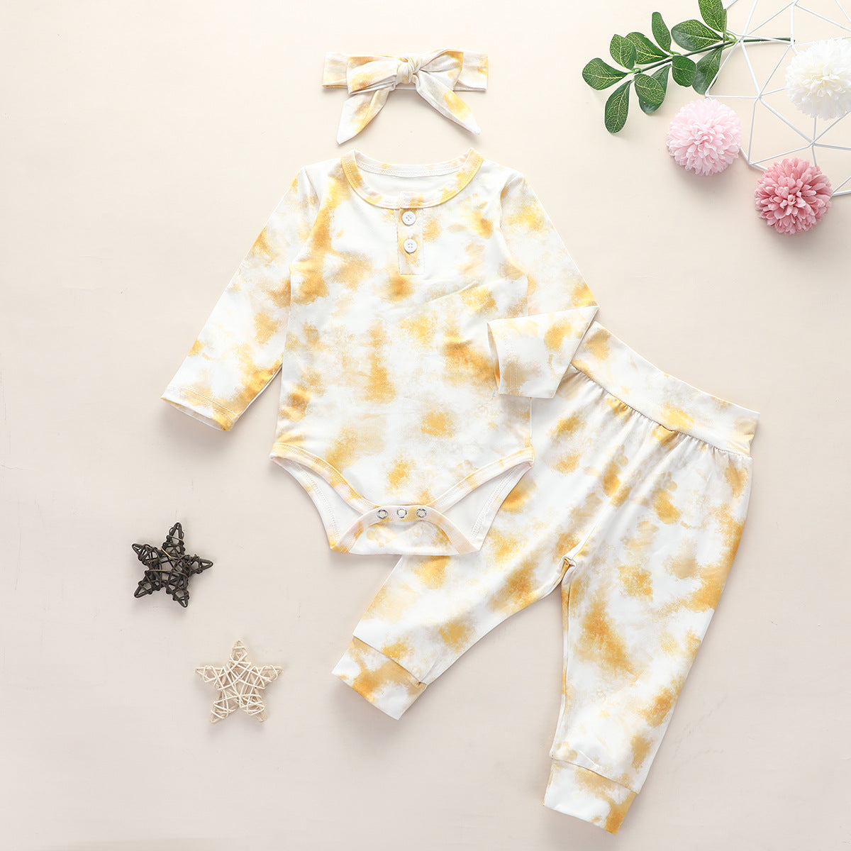 Three-Piece Baby Jumpsuit, Romper Pants And Headband