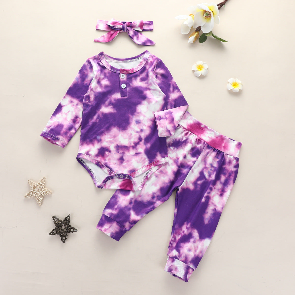 Three-Piece Baby Jumpsuit, Romper Pants And Headband