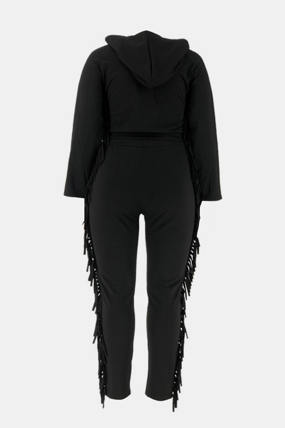 Plus Size Fringe Detail Hoodie and Sweatpants Set