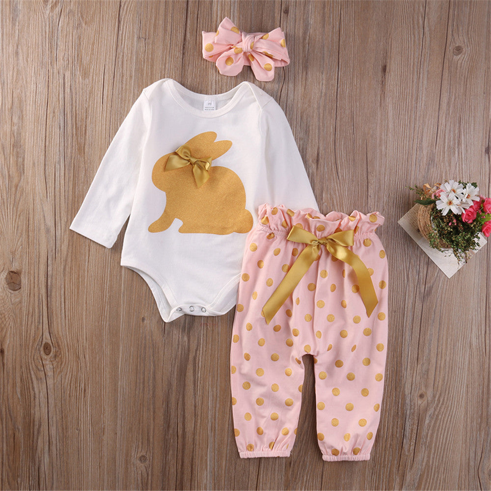 Baby Bunny Romper With Bowknot Lace Trousers Headband