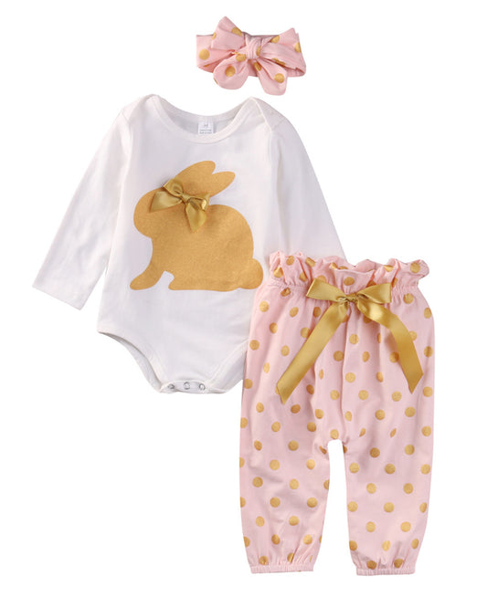 Baby Bunny Romper With Bowknot Lace Trousers Headband