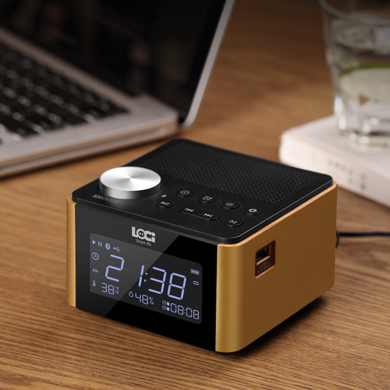 Plug-in Bluetooth Home Hotel Bedside Bedroom Alarm Clock Subwoofer Mini Speaker