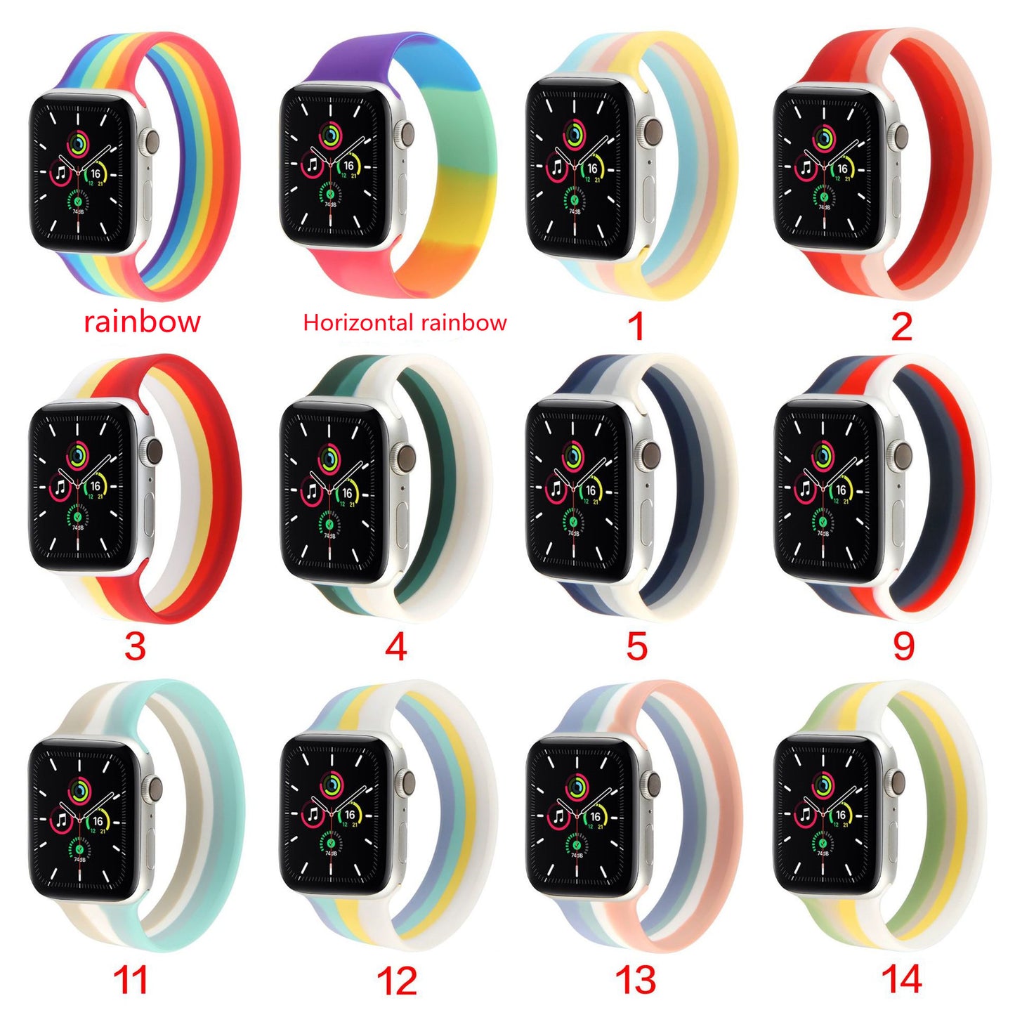 Compatible with Apple, Silicone strap for Apple Watch Band 38mm 40mm Rainbow color matching for iWatch serie SE 6 5 4 3 2 1 42mm 44mm Replace strap