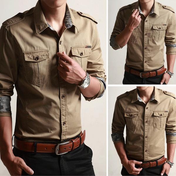 Fashionable Personality Epaulettes Cotton Casual Long-Sleeved Shirt