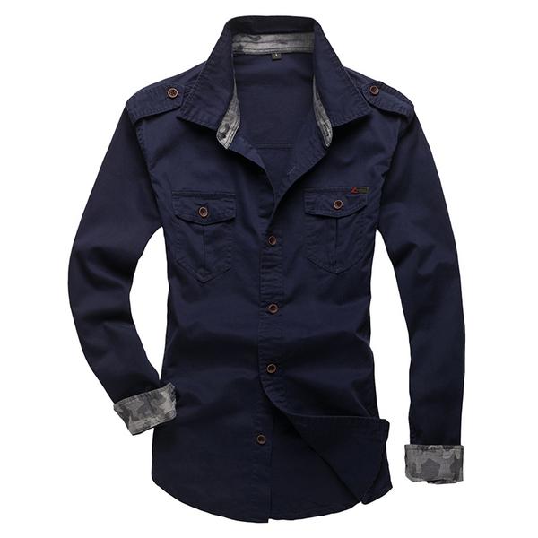 Fashionable Personality Epaulettes Cotton Casual Long-Sleeved Shirt