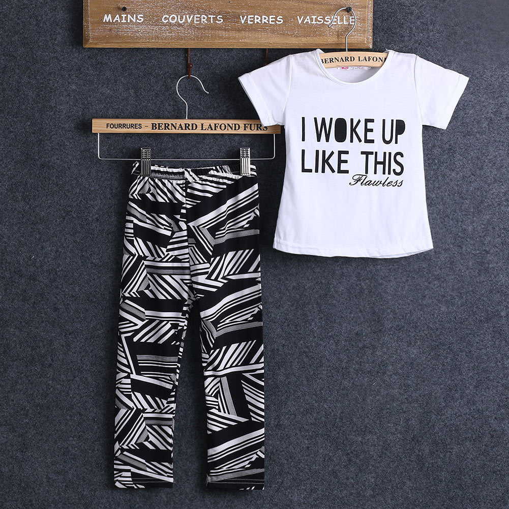 Letter Short-Sleeved T-Shirt Geometric Print Pants Two-Piece Suit