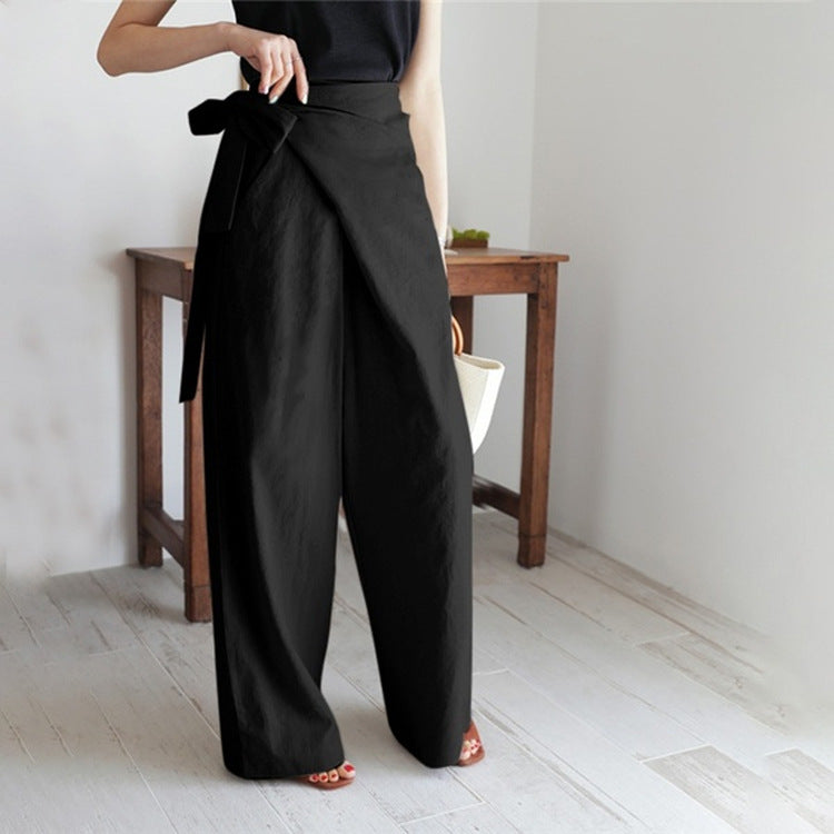 Lace-up irregular wide-leg pants