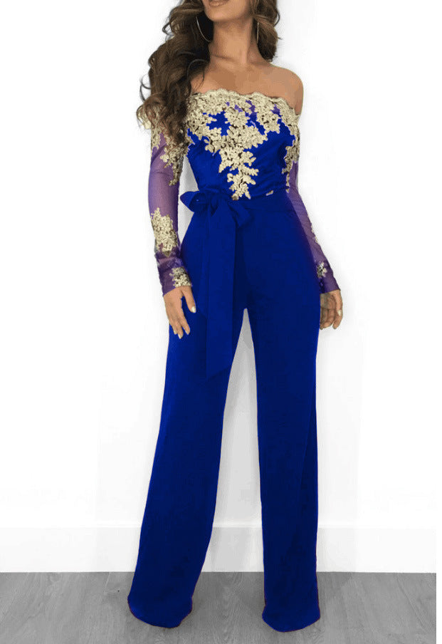 Lace-neck wide-leg jumpsuit - 4KsApparels