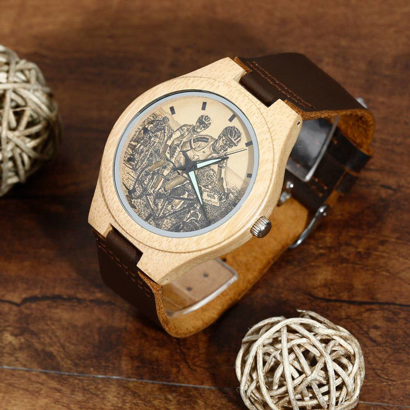 Bamboo Photo Watch Leather Strap