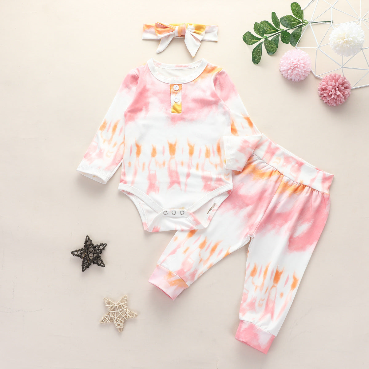 Three-Piece Baby Jumpsuit, Romper Pants And Headband