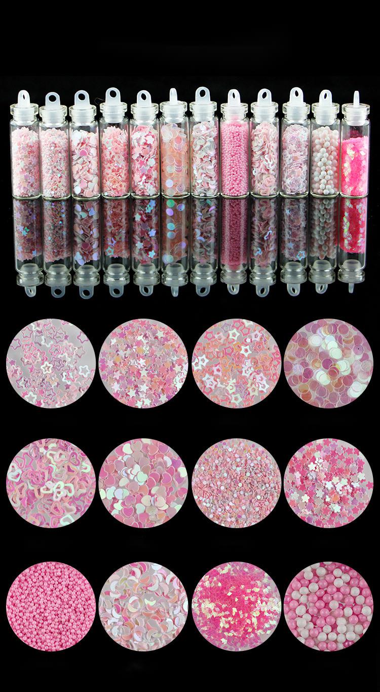 12 Glass Bottle Set Beauty Makeup Manicure Sequins