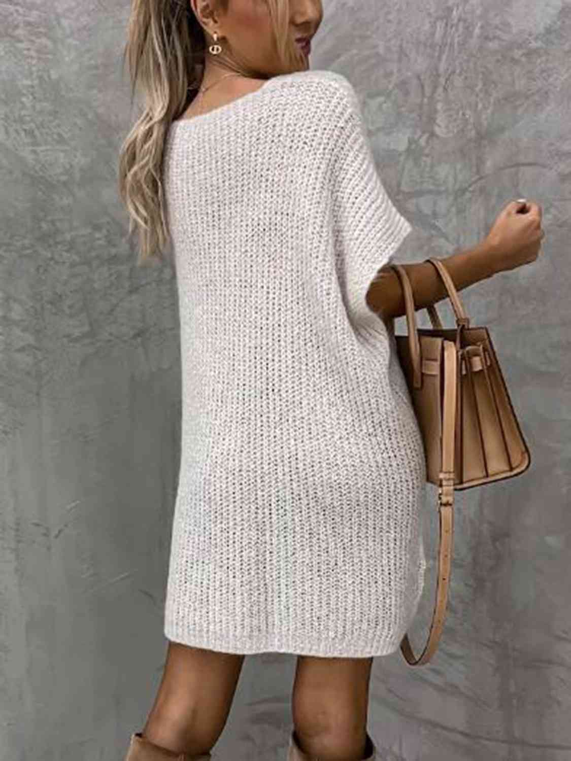 Short Sleeve Sweater Dress with Pockets