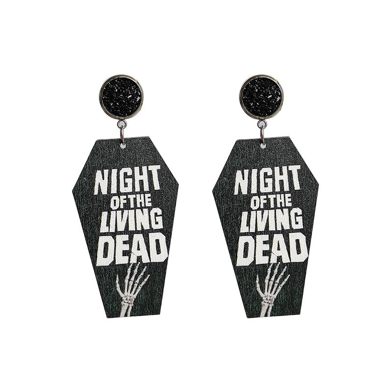 Halloween Horror Grave Undead Bat Coffin Cross Earrings