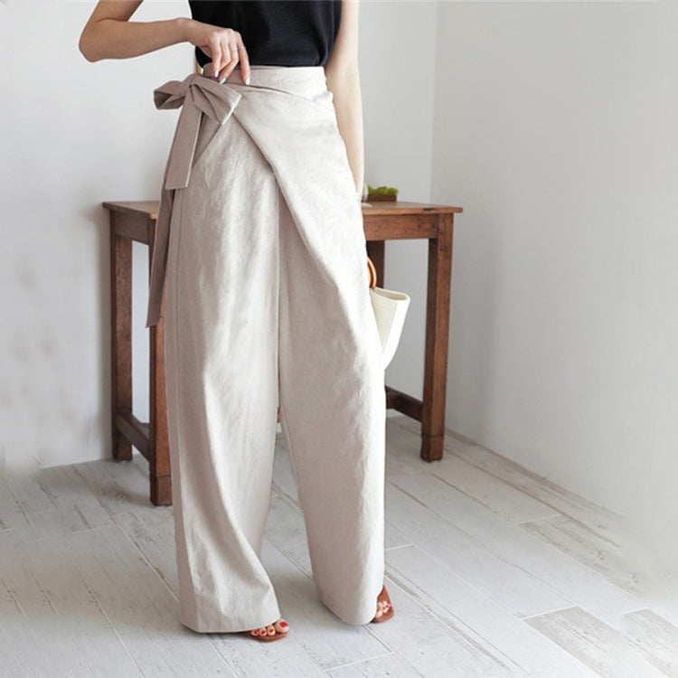 Lace-up irregular wide-leg pants