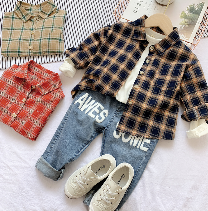 Children's wear 2021 spring boys and girls casual plaid shirt