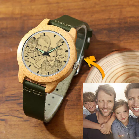 Bamboo Photo Watch Leather Strap