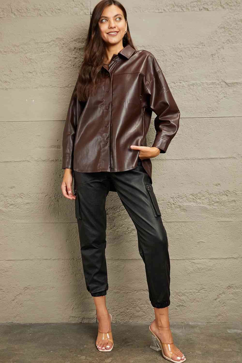 e.Luna Vegan Leather Button Down Shirt