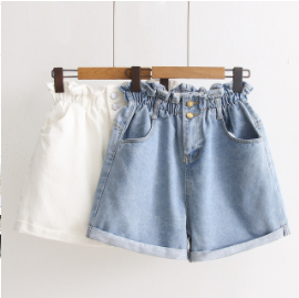 Women New Fashion High waist Elastic Denim Short For Women 2021 Summer Casual Hemming Loose Short White jeans Shorts For females - 4KsApparels