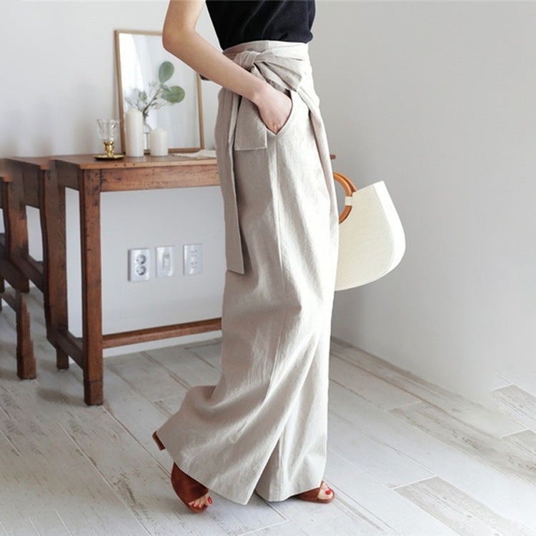 Lace-up irregular wide-leg pants