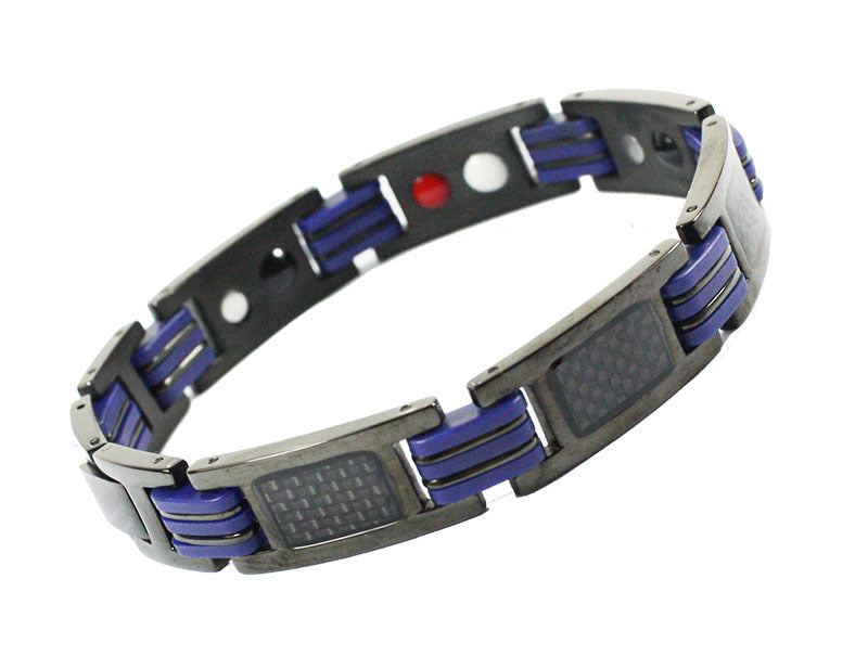 Black Magnetic Bracelet Men Stainless Steel Men Bracelet Hand Chain Blue Silicone Energy Germanium Hologram Bracelets