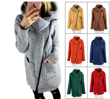 Europe And America Autumn And Winter Side Zipper Plus Velvet Sweater Female Wool Sweater Coat Female - 4KsApparels