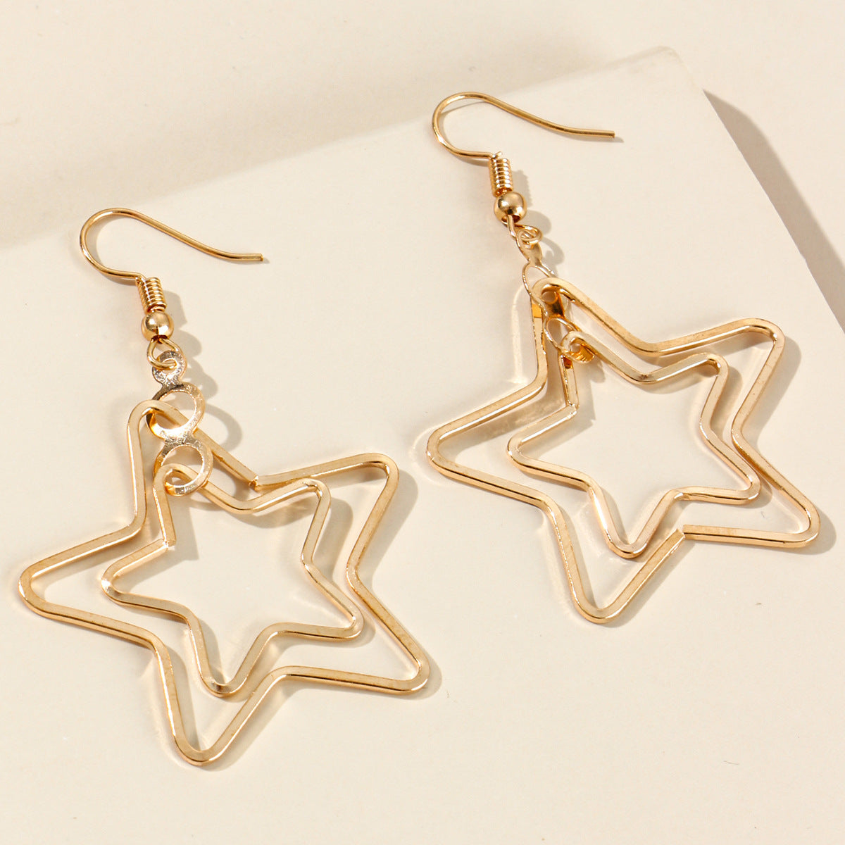 Vintage Hollow Gold Five-pointed Star Earrings WISH Cross-border New