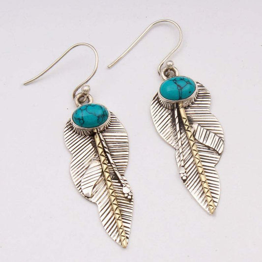 Boho Feather Turquoise Earrings Euramerican