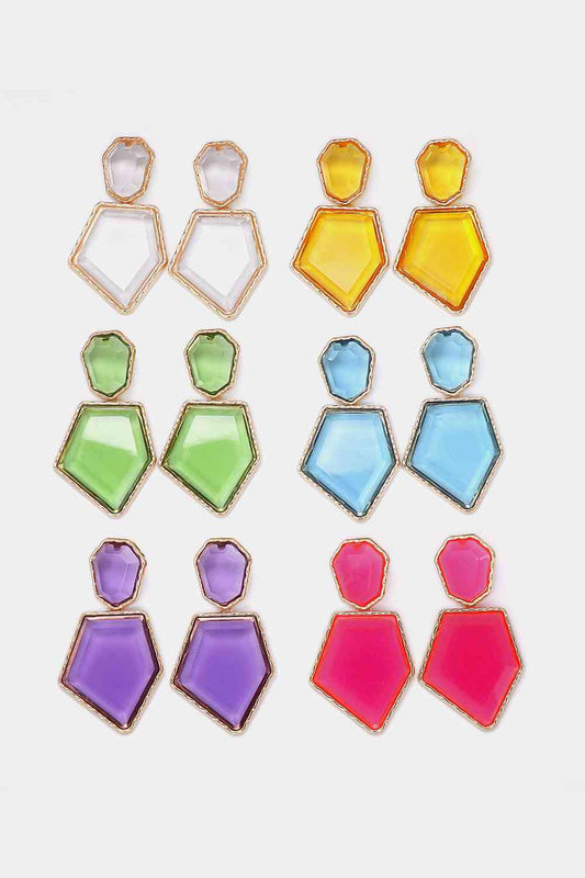 Geometrical Shape Zinc Alloy Frame Resin Dangle Earrings