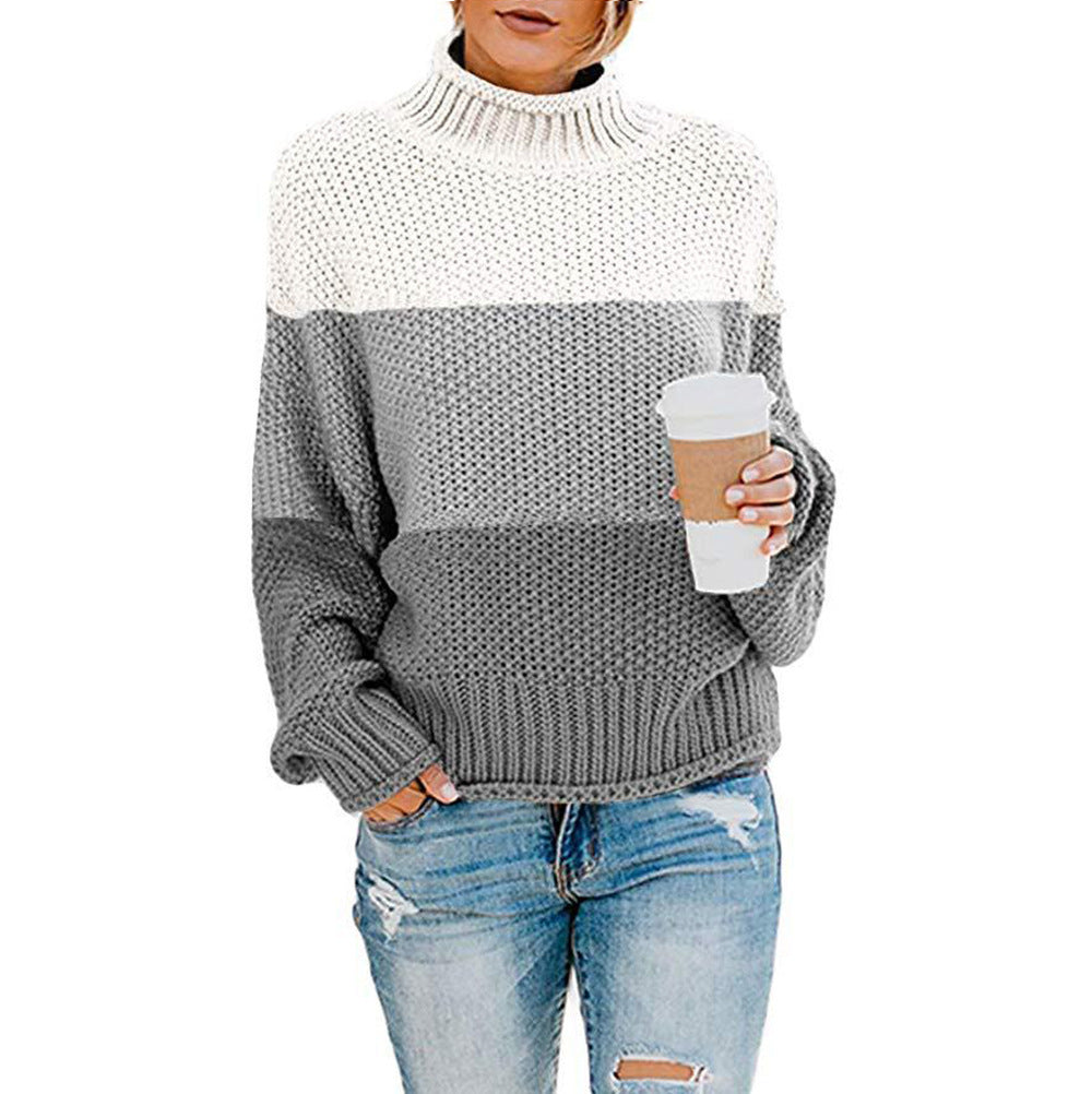 Thick line color matching high neck pullover