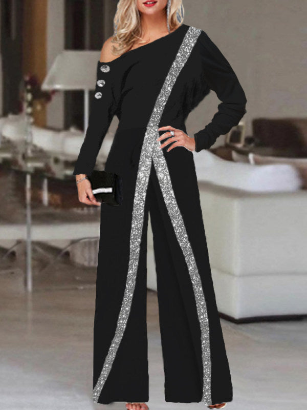 Fashion European And American Wide Leg Pants Long Sleeved Jumpsuit