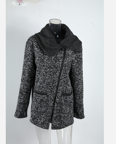 Europe And America Autumn And Winter Side Zipper Plus Velvet Sweater Female Wool Sweater Coat Female - 4KsApparels