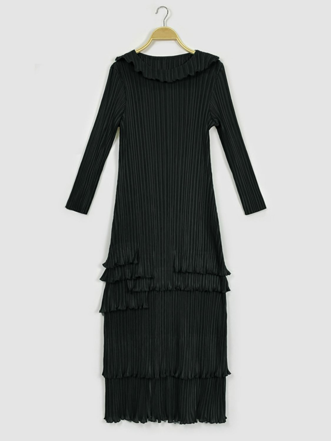 Frill Trim Accordion Pleated Roll Collar Dress