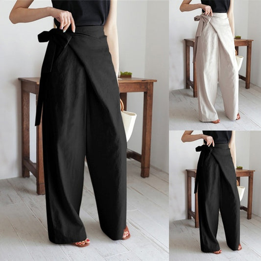 Lace-up irregular wide-leg pants