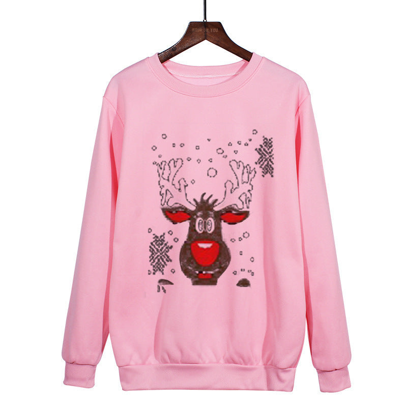 Christmas Antlers Cute Print Crew Neck Sweater