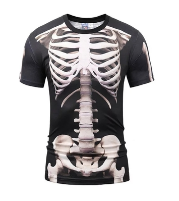 Skeleton T-shirt Skeletal bone short-sleeved personality pattern clothes 3D round neck half sleeve male horror spoof creative compassionate - 4KsApparels