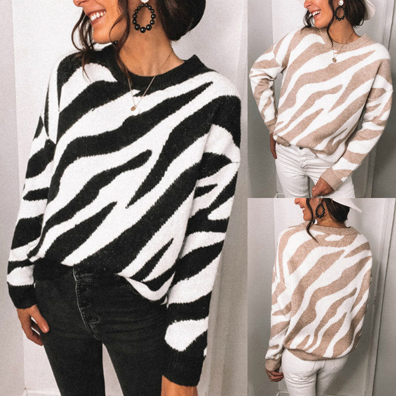 Striped Pullover Stitching Striped Knit Sweater