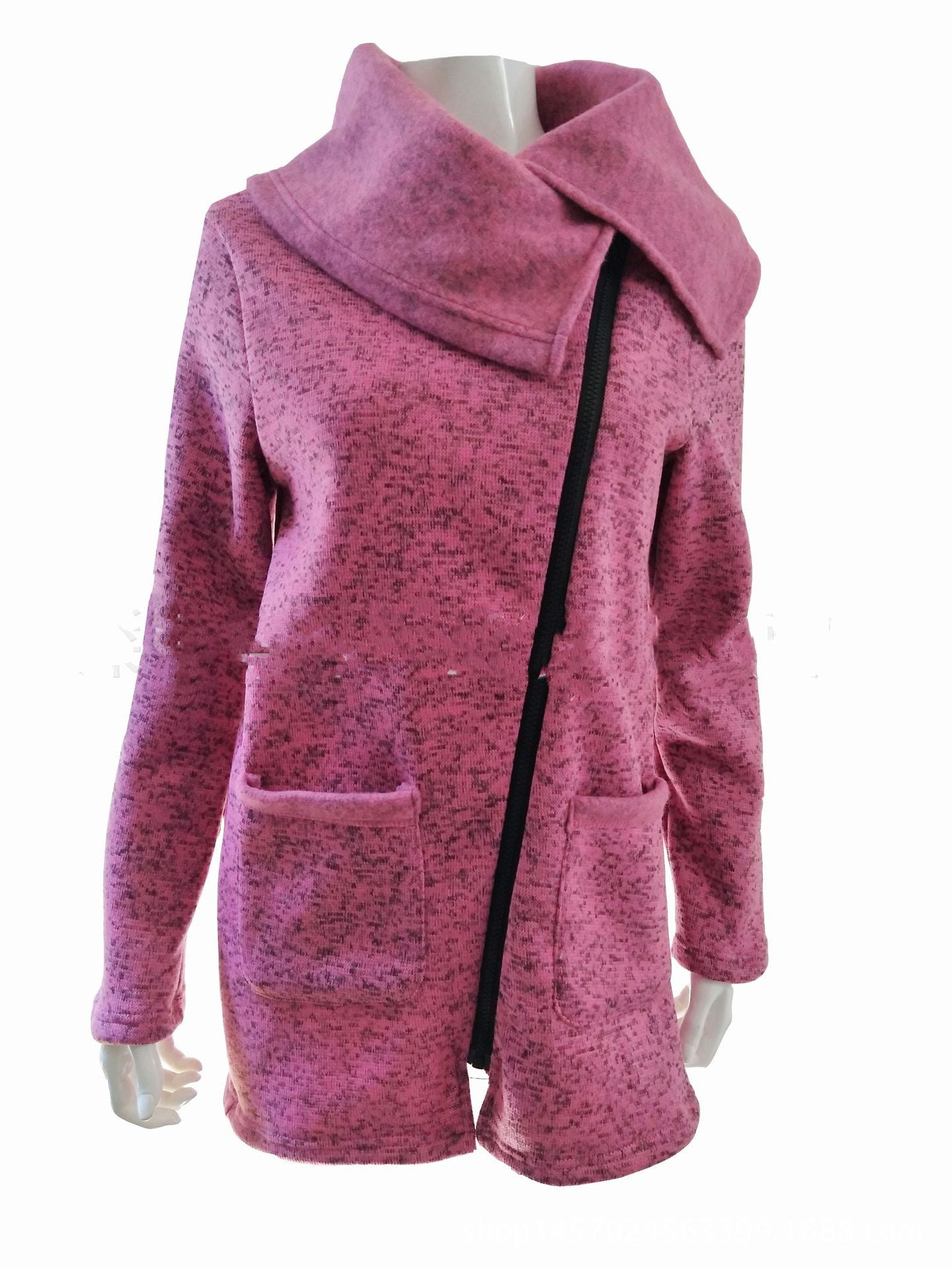 Europe And America Autumn And Winter Side Zipper Plus Velvet Sweater Female Wool Sweater Coat Female - 4KsApparels