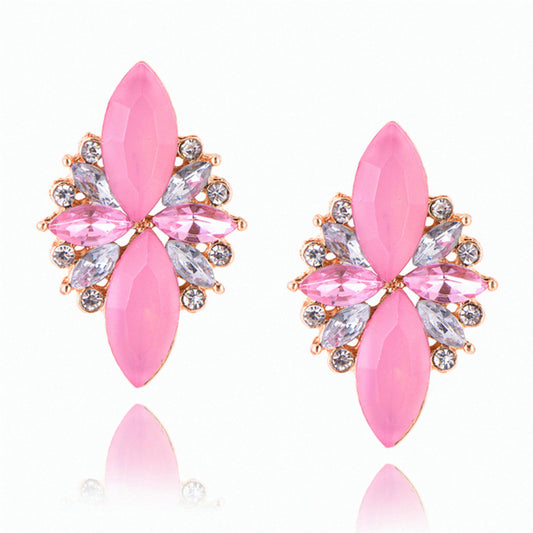 Simple Pink Crystal Inlaid Hao Stone Earring Earrings Women