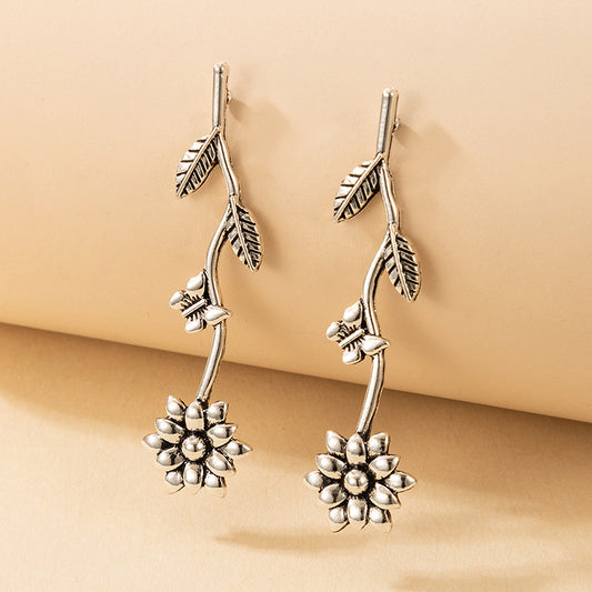 Leaves Silver Long Earrings Earrings Women