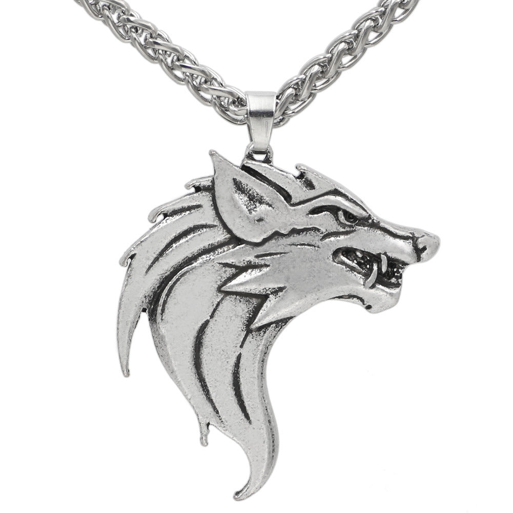 Wolf head pendant necklace men