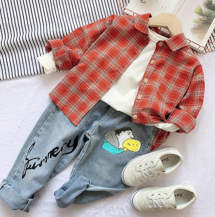 Children's wear 2021 spring boys and girls casual plaid shirt