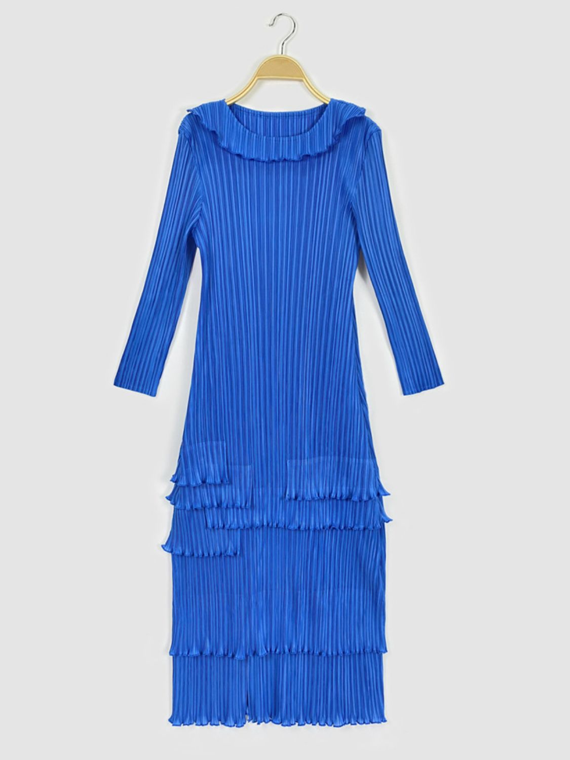 Frill Trim Accordion Pleated Roll Collar Dress