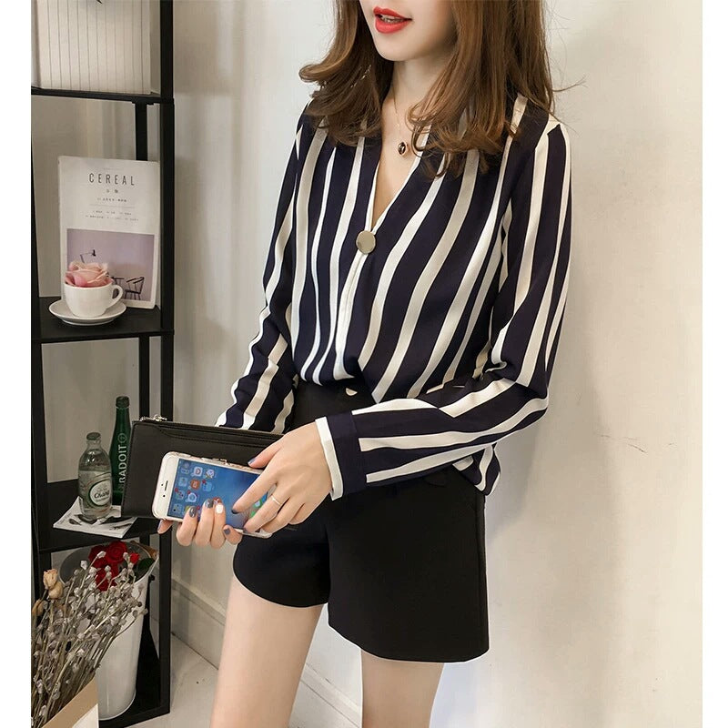 Striped chiffon shirt ladies fashion shirt