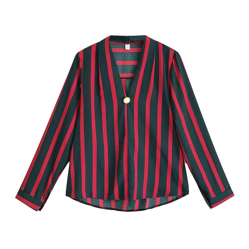 Striped chiffon shirt ladies fashion shirt