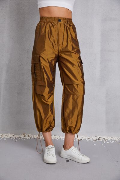 Drawstring High Waist Pants with Cargo Pockets