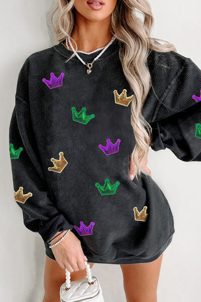 Crown Sequin Round Neck Sweatshirt