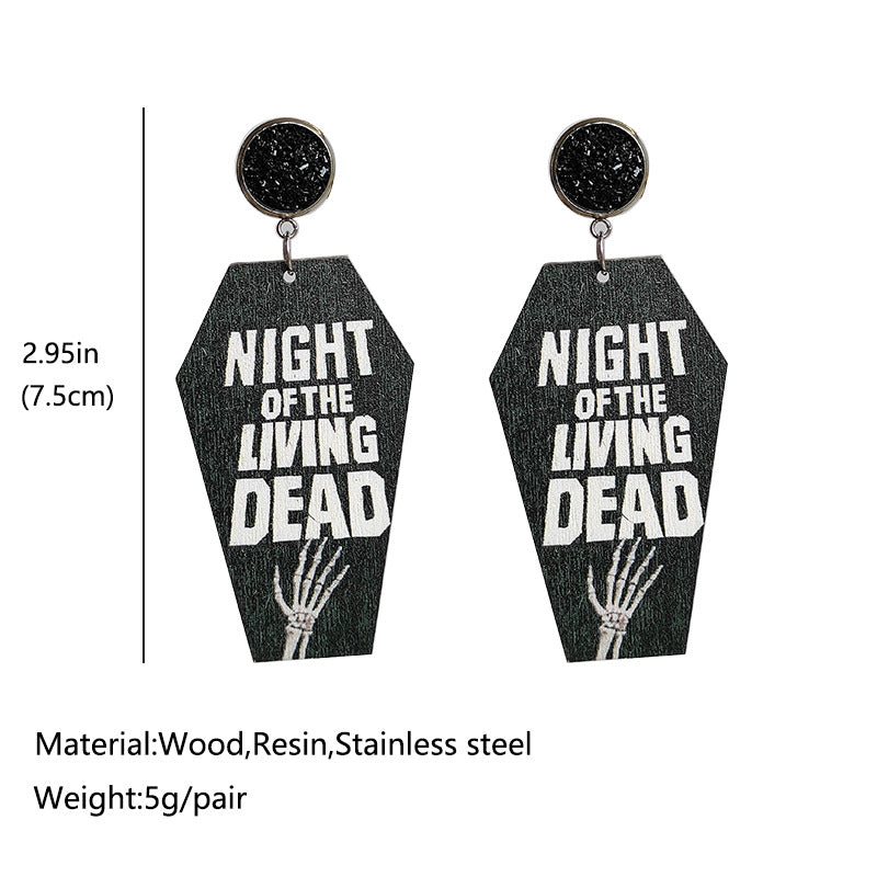 Halloween Horror Grave Undead Bat Coffin Cross Earrings